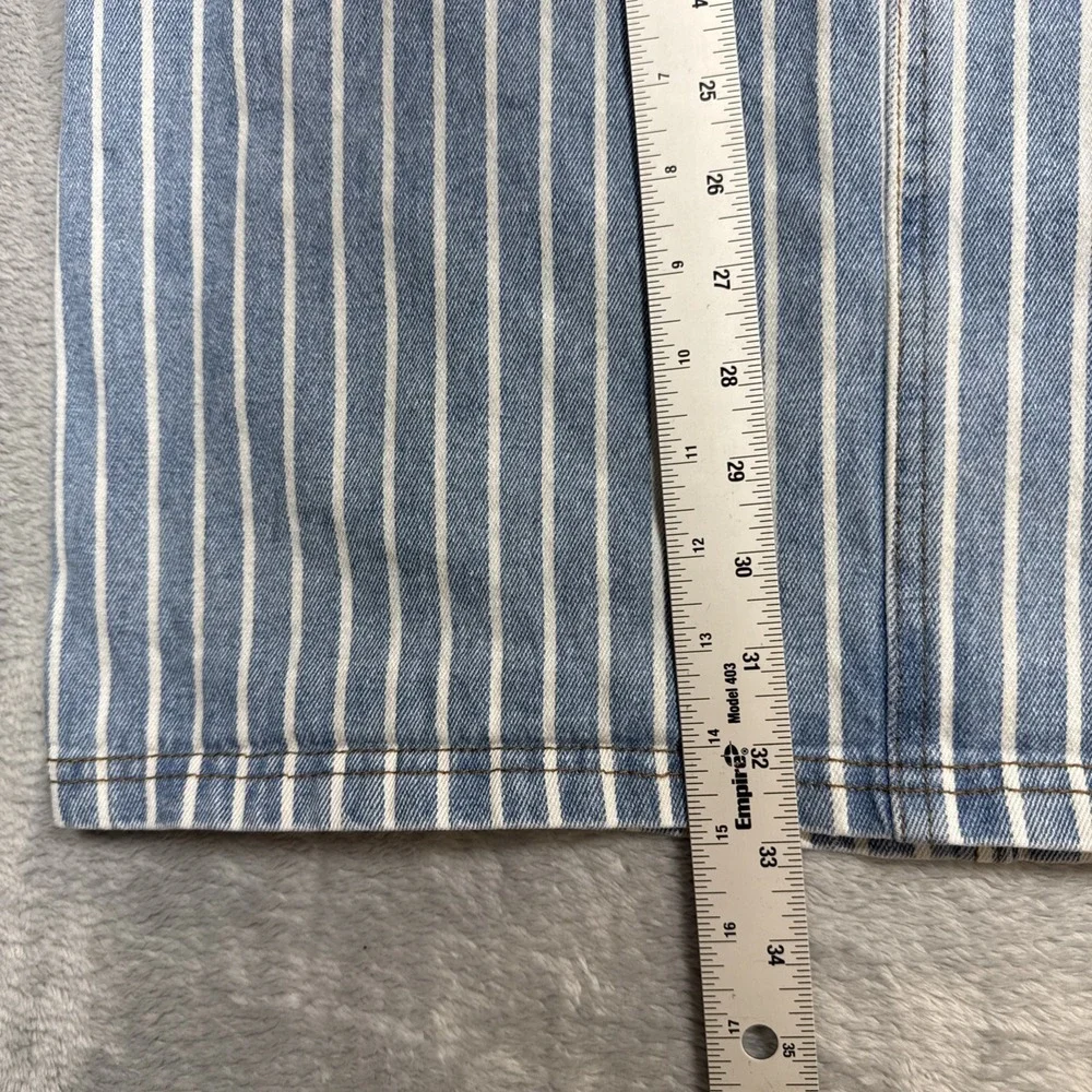 Disney Mickey Mouse Overall Skirt Women Large Denim Bib Blue White Stripe